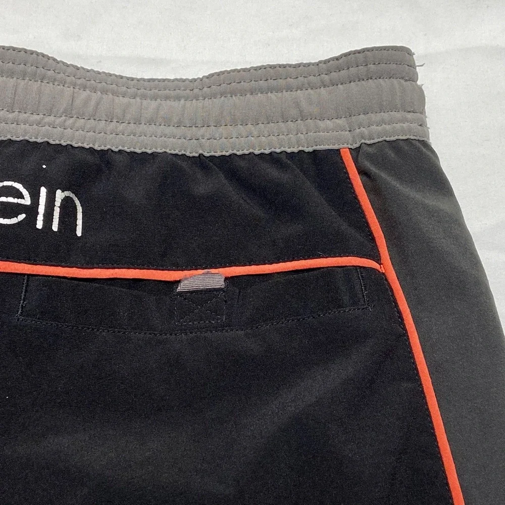 Calvin Klein Swim Board Shorts Men's Medium Black Grey Red Logo Drawstring Waist
